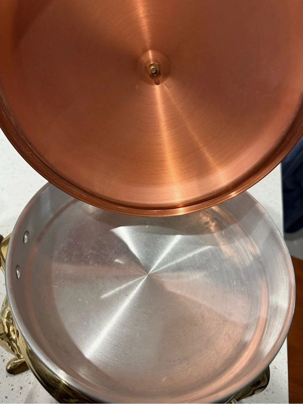 Vintage Copper & Brass Chafing Dish and Stand With Warmer